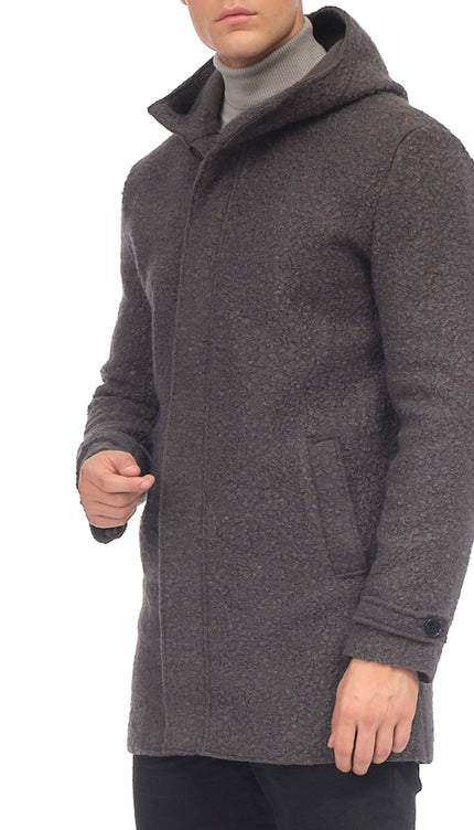 Grunge Hood Boucle Coat Unquilted - Anthracite - Ron Tomson