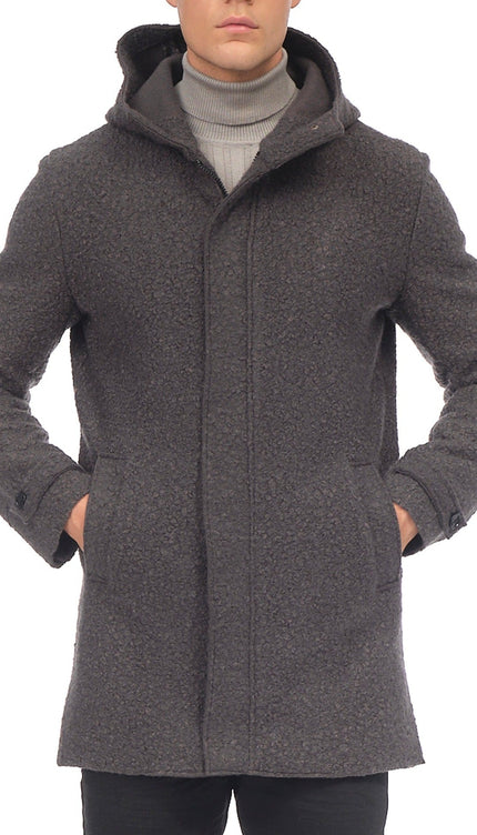 Grunge Hood Boucle Coat Unquilted - Anthracite - Ron Tomson