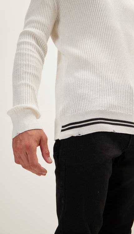 Half Striped Sweater - White - Ron Tomson