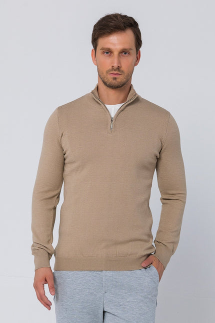 Half Zip Sweater - Beige - Ron Tomson