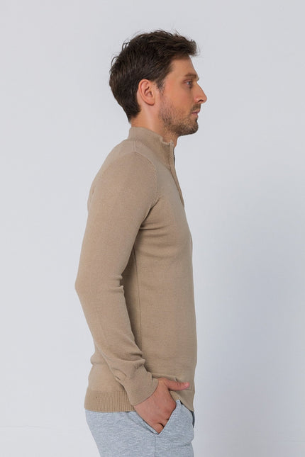 Half Zip Sweater - Beige - Ron Tomson