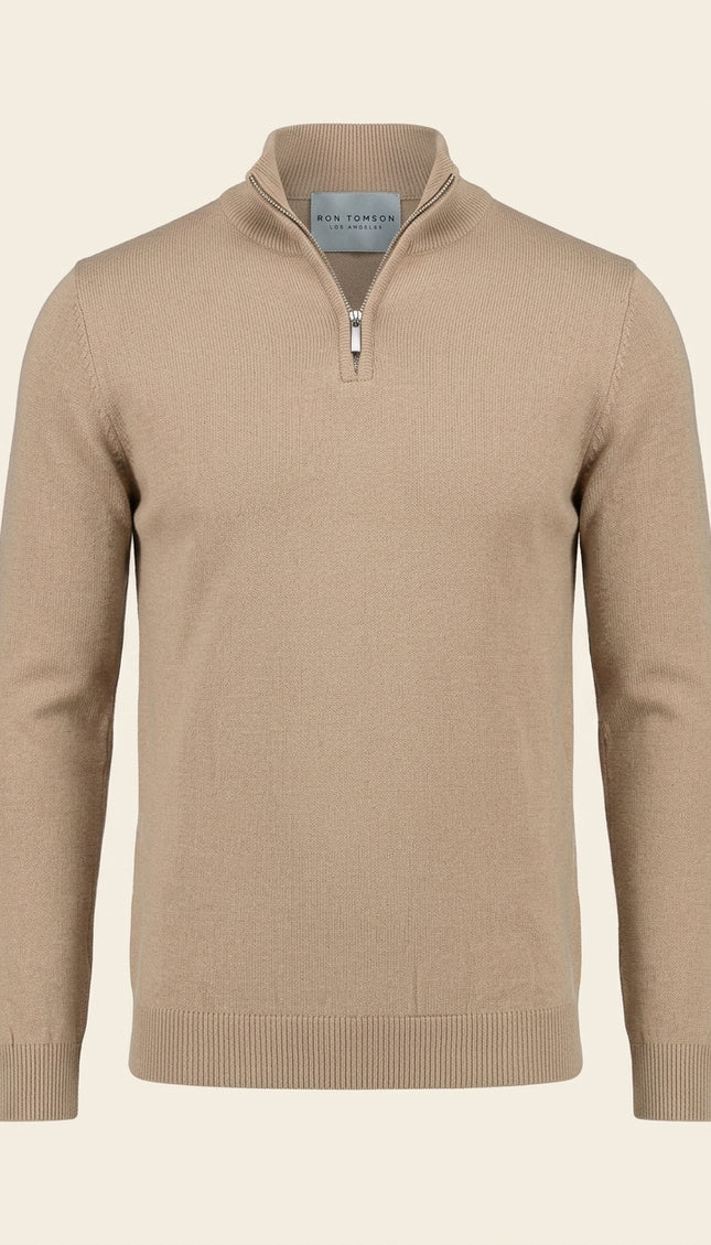 Half Zip Sweater - Beige - Front