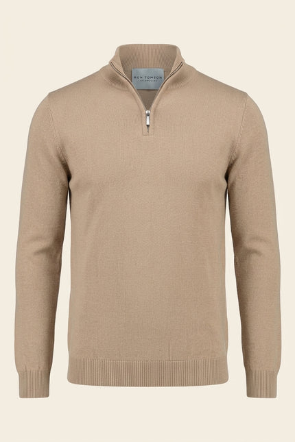 Half Zip Sweater - Beige - Front