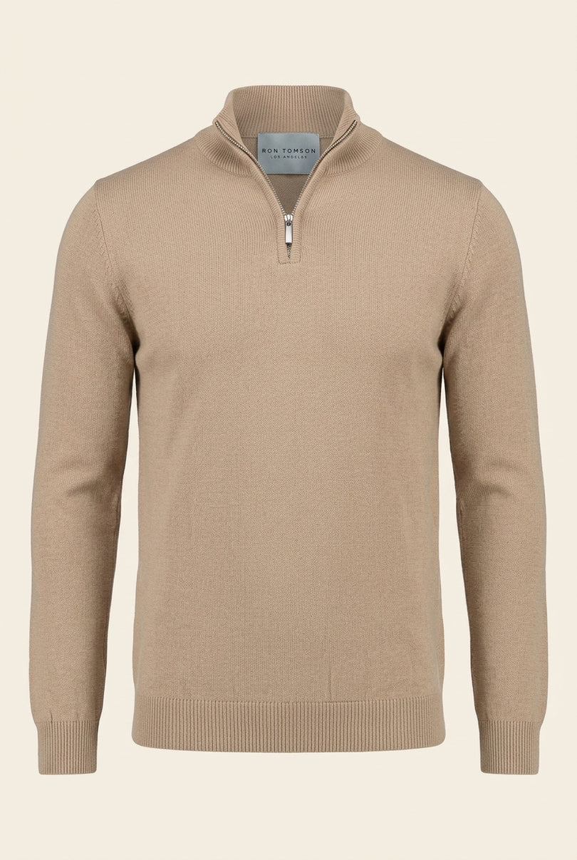 Half Zip Sweater - Beige - Front