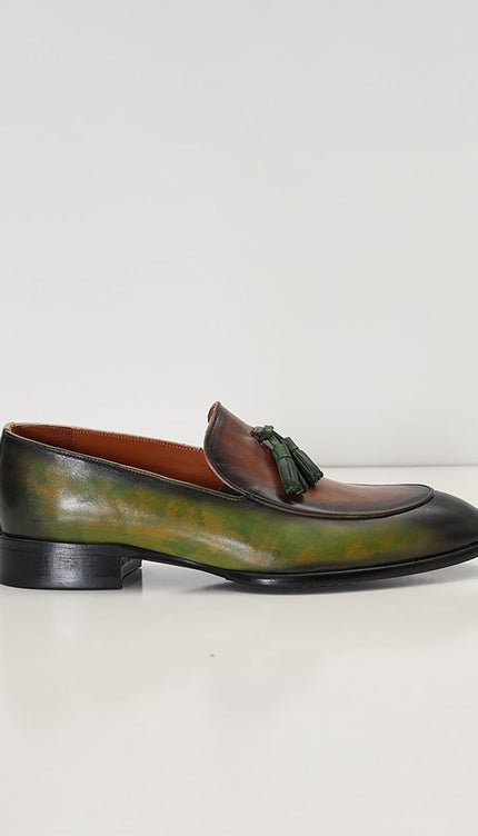 Hand Paint Patina Leather Tassel Shoes - Brown - Ron Tomson