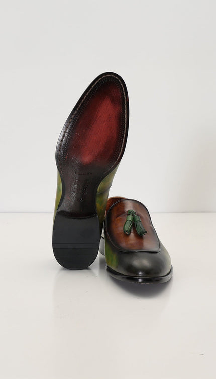 Hand Paint Patina Leather Tassel Shoes - Brown - Ron Tomson