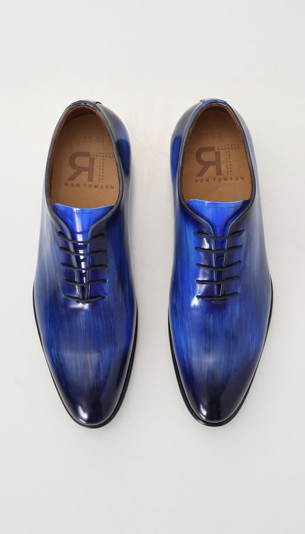 Hand Paint Patina Patent Leather Oxfords - Blue - Ron Tomson