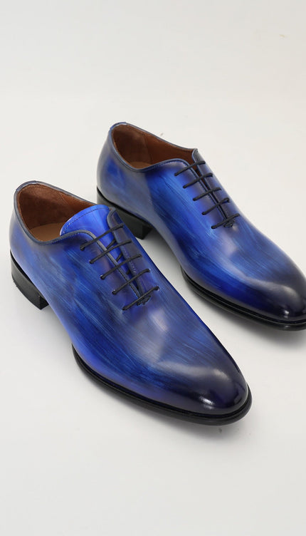 Hand Paint Patina Patent Leather Oxfords - Blue - Ron Tomson