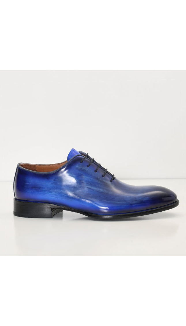 Hand Paint Patina Patent Leather Oxfords - Blue - Ron Tomson
