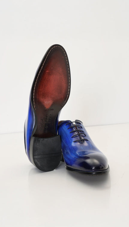 Hand Paint Patina Patent Leather Oxfords - Blue - Ron Tomson