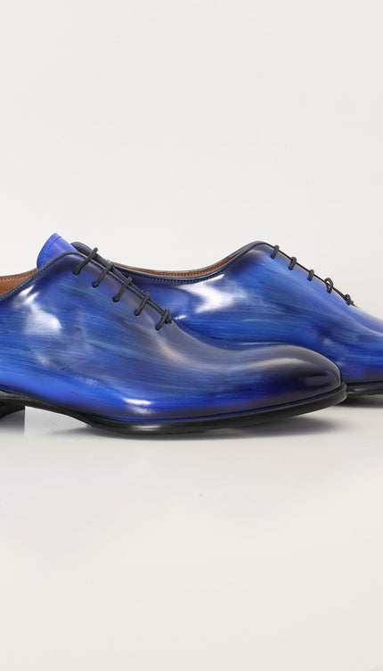 Hand Paint Patina Patent Leather Oxfords - Blue - Ron Tomson