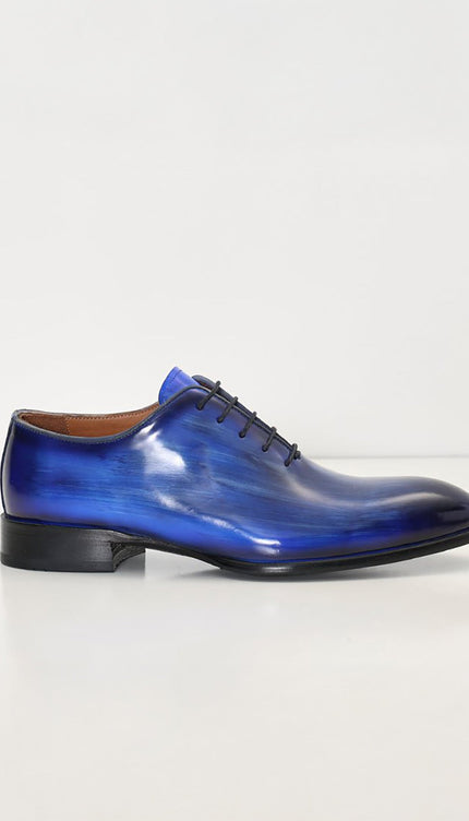 Hand Paint Patina Patent Leather Oxfords - Blue - Ron Tomson