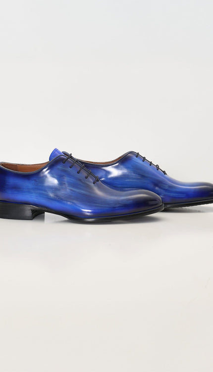 Hand Paint Patina Patent Leather Oxfords - Blue - Ron Tomson