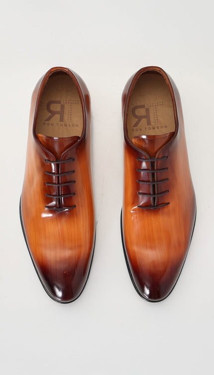 Hand Paint Patina Patent Leather Oxfords - Brown - Ron Tomson