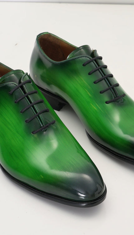 Hand Paint Patina Patent Leather Oxfords - Green - Ron Tomson