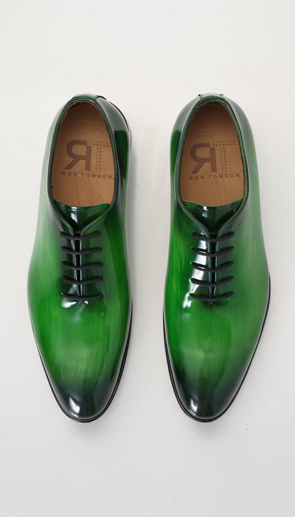 Hand Paint Patina Patent Leather Oxfords - Green - Ron Tomson