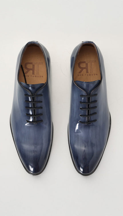 Hand Paint Patina Patent Leather Oxfords - Grey - Ron Tomson