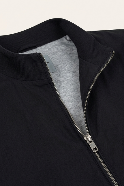 Harrington Bomber Jacket Black - Fabric and Zip Detail
