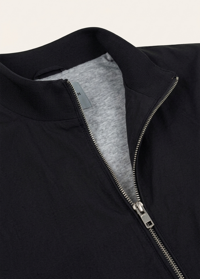 Harrington Bomber Jacket Black - Fabric and Zip Detail
