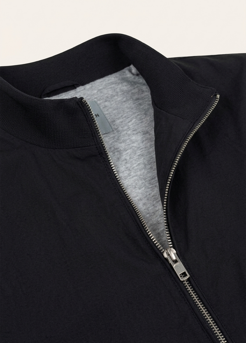 Harrington Bomber Jacket Black - Fabric and Zip Detail