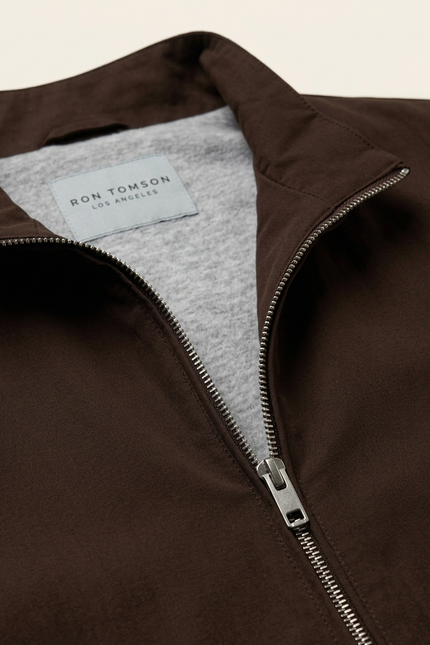 Harrington Bomber Jacket Dark Brown - Fabric and Zip Detail