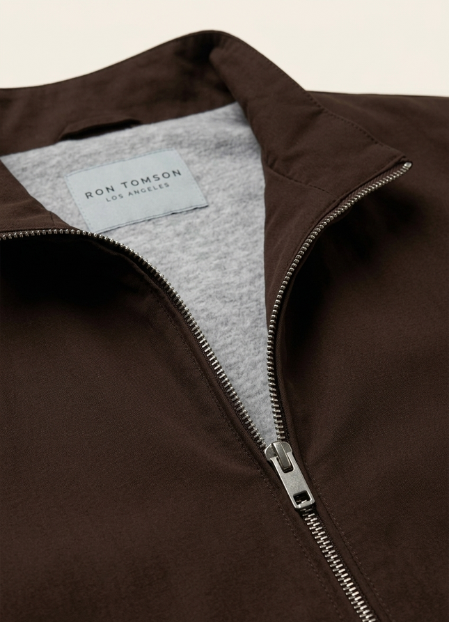Harrington Bomber Jacket Dark Brown - Fabric and Zip Detail