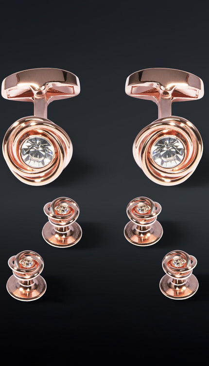 Heirloom Crystal Rosegold Cufflinks Stud Set - Ron Tomson