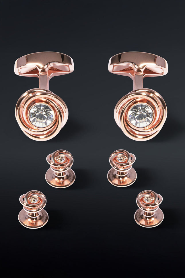 Heirloom Crystal Rosegold Cufflinks Stud Set - Ron Tomson