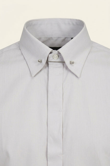 Hidden Placket Dress Shirt - Grey - Detail