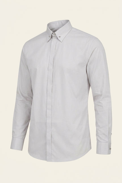 Hidden Placket Dress Shirt - Grey - Front