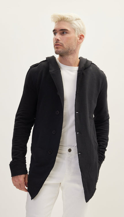 Hooded Asymmetric Closure Raw Cardigan - Black - Ron Tomson