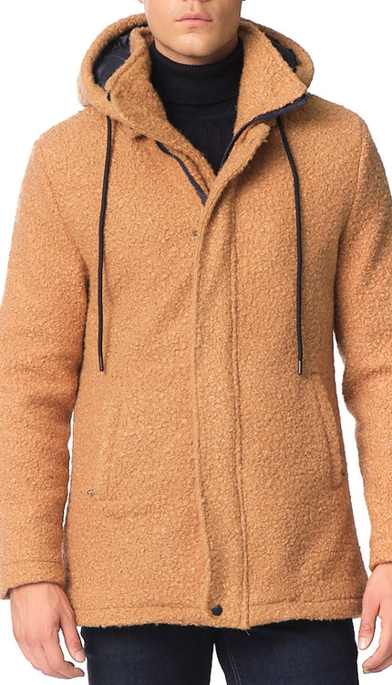 Hooded Boucle Coat - Camel - Ron Tomson