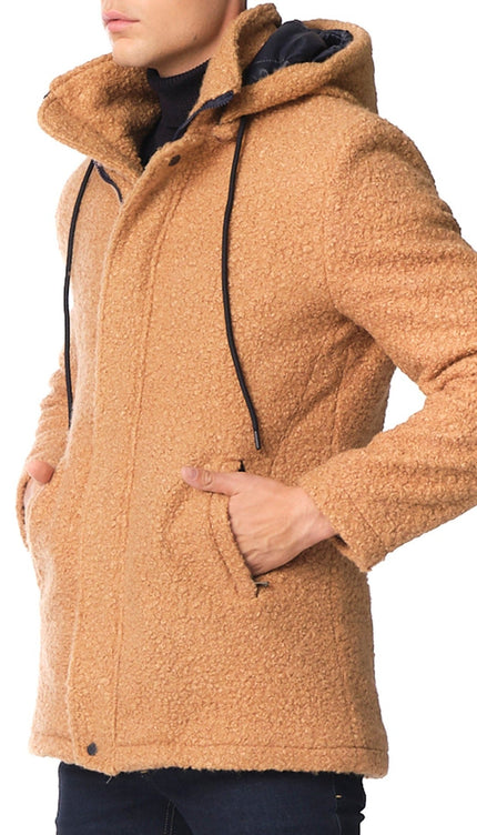 Hooded Boucle Coat - Camel - Ron Tomson
