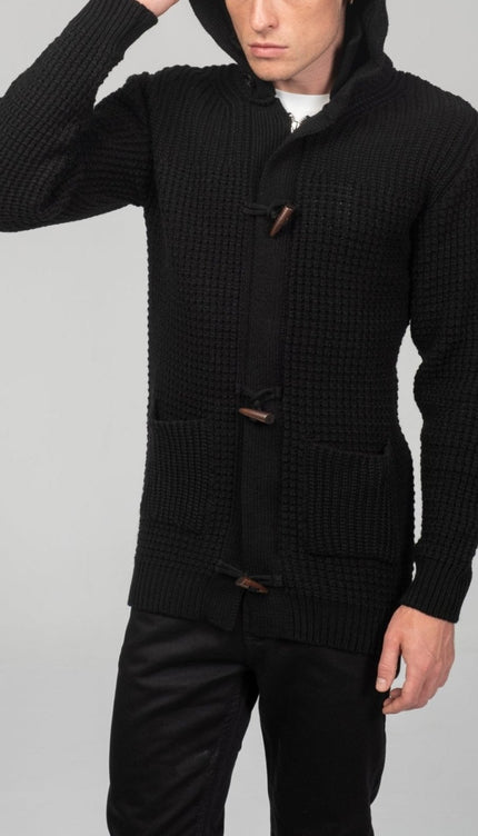 Hooded Fitted Lumber Cardigan - Black - Ron Tomson