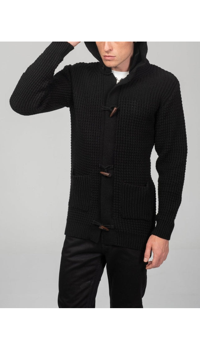 Hooded Fitted Lumber Cardigan - Black - Ron Tomson