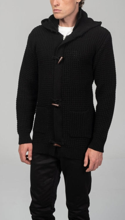 Hooded Fitted Lumber Cardigan - Black - Ron Tomson