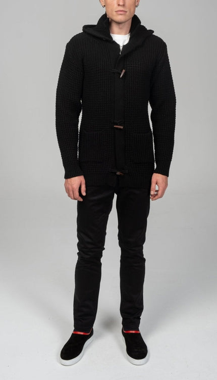 Hooded Fitted Lumber Cardigan - Black - Ron Tomson