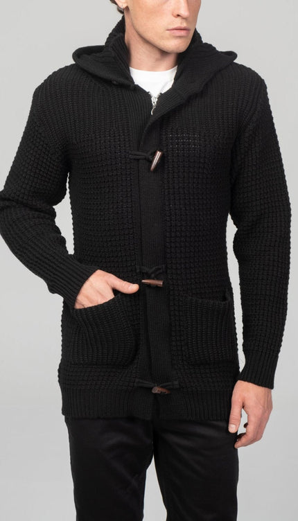 Hooded Fitted Lumber Cardigan - Black - Ron Tomson