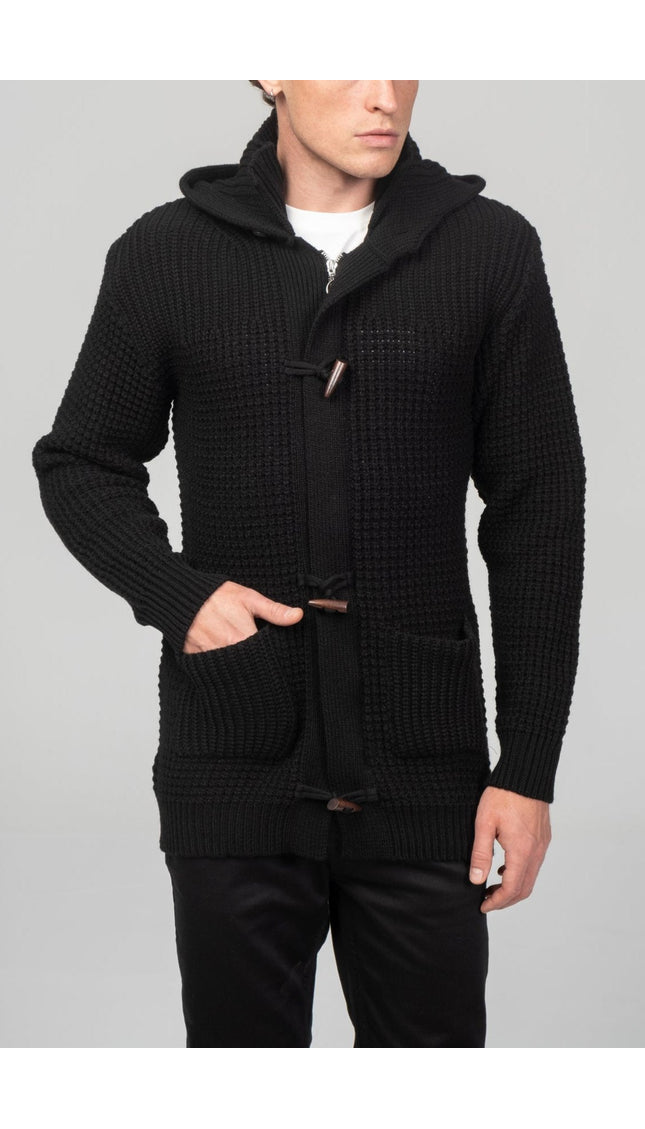 Hooded Fitted Lumber Cardigan - Black - Ron Tomson