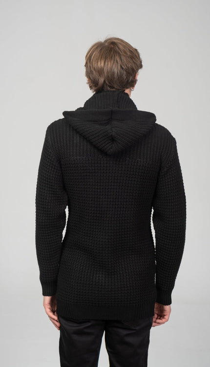 Hooded Fitted Lumber Cardigan - Black - Ron Tomson