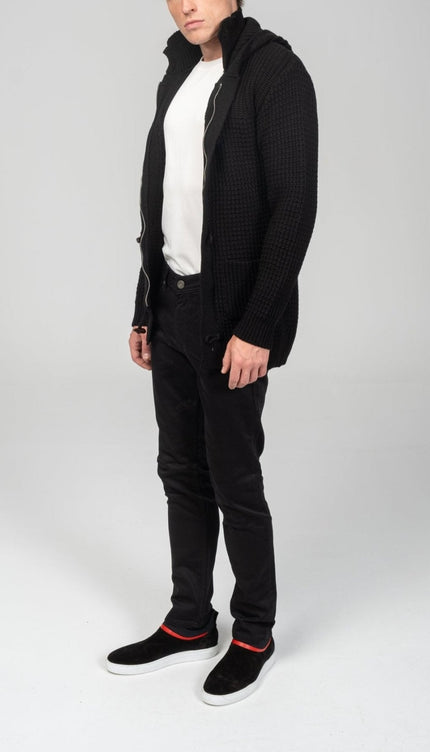 Hooded Fitted Lumber Cardigan - Black - Ron Tomson