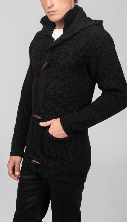 Hooded Fitted Lumber Cardigan - Black - Ron Tomson