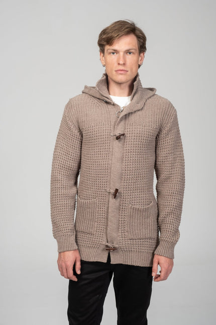 Hooded Fitted Lumber Cardigan - Light Brown - Ron Tomson