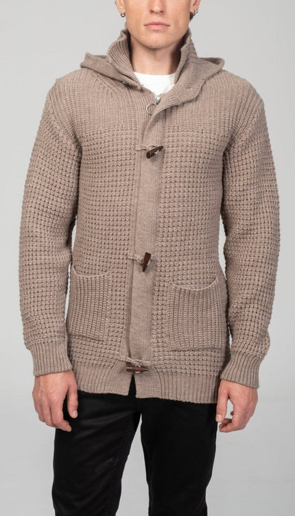 Hooded Fitted Lumber Cardigan - Light Brown - Ron Tomson