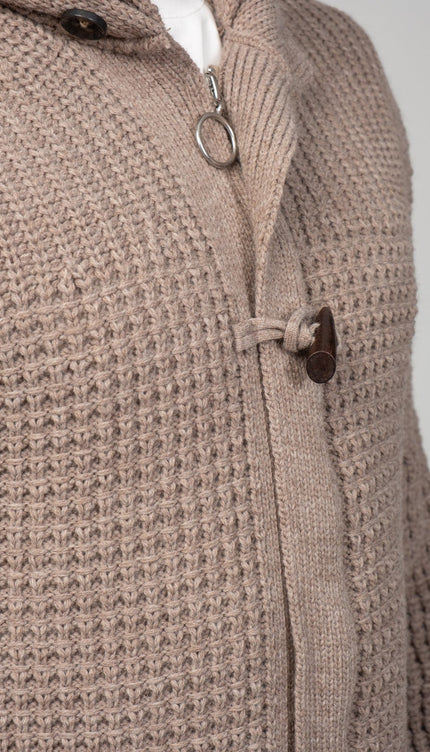 Hooded Fitted Lumber Cardigan - Light Brown - Ron Tomson