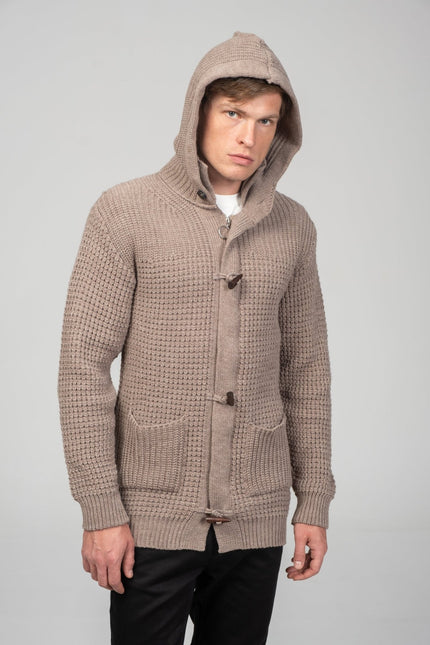 Hooded Fitted Lumber Cardigan - Light Brown - Ron Tomson