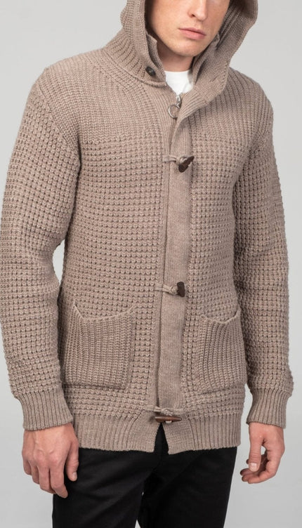 Hooded Fitted Lumber Cardigan - Light Brown - Ron Tomson