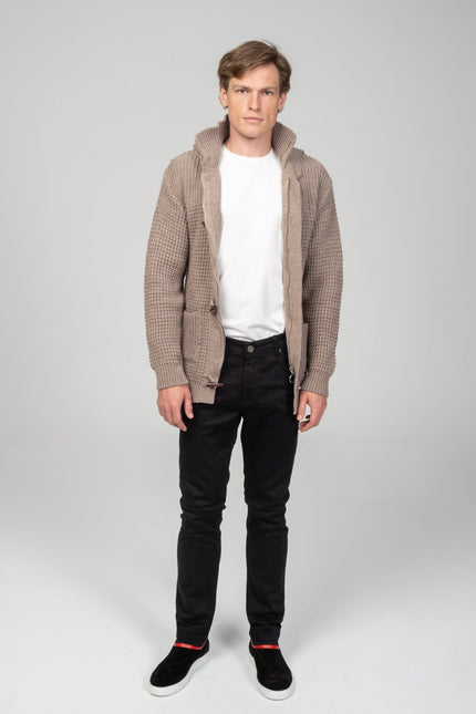 Hooded Fitted Lumber Cardigan - Light Brown - Ron Tomson