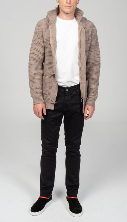 Hooded Fitted Lumber Cardigan - Light Brown - Ron Tomson