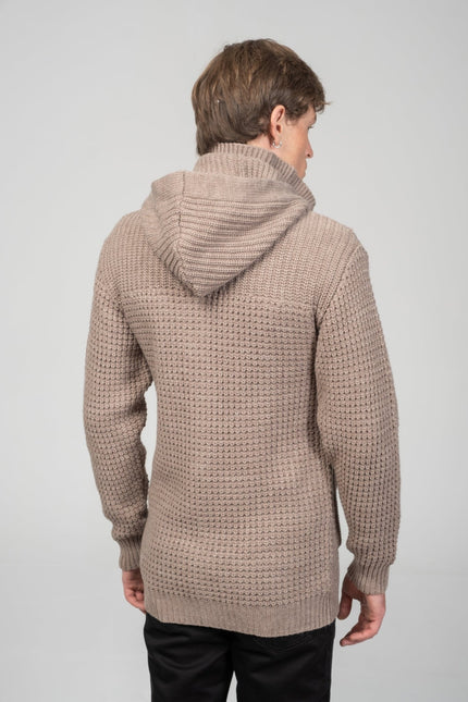 Hooded Fitted Lumber Cardigan - Light Brown - Ron Tomson